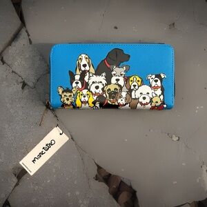 NEW Marc Tetro Dogs Blue Continental Long PVC Canvas Zip Around Clutch Wallet